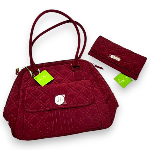 NEW Vera Bradley Raisin Matching Set Turn Lock Satchel Purse Trifold Wallet Gift - Picture 1 of 16